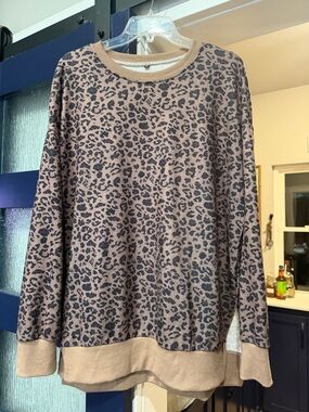 Leopard Print Pullover Sweater in Taupe and Black